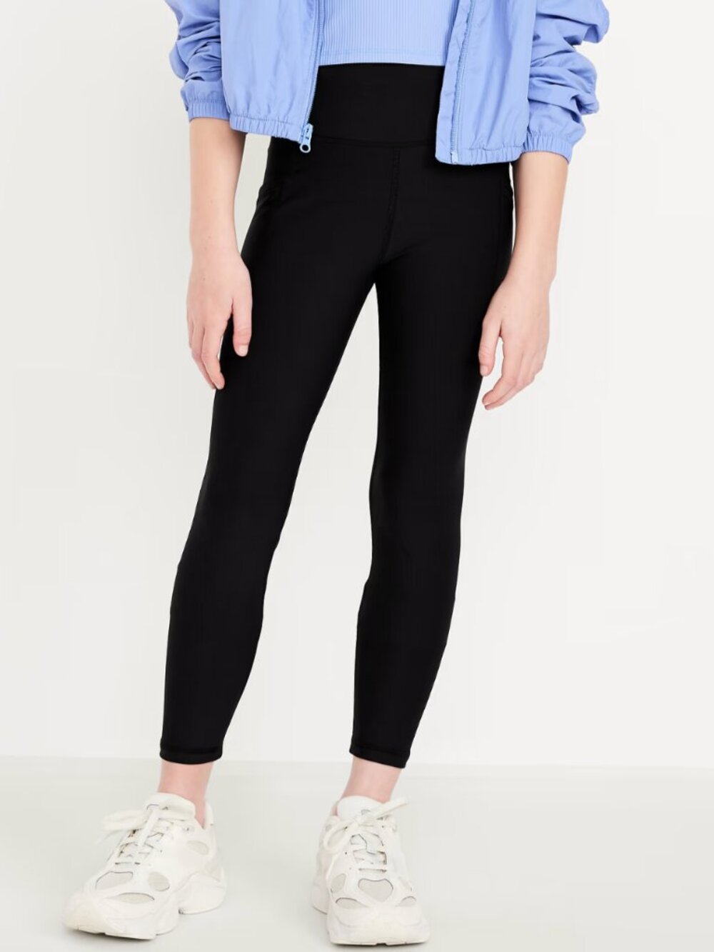2 Old Navy Girls Powersoft High Waisted Leggings, S 14/16, 1 Black and 1 Navy